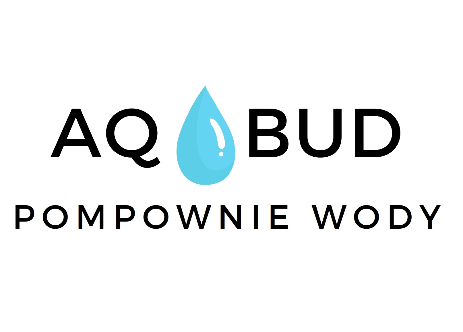 Logo firmy AQ BUD Pompowanie Wody z niebieską kroplą wody.