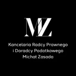 Minimalistyczne logo Kancelarii Radcy Prawnego i Doradcy Podatkowego Michała Zasady, białe litery 'MZ' na czarnym tle, elegancki krój pisma.