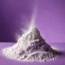 Trzeźwy Azyl Anna Rewekant - Biały proszek uformowany w piramidę na fioletowym tle, z delikatnym pyłem unoszącym się w powietrzu.