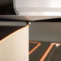 Precyzyjne cięcie warstw materiału przez maszynę CNC z pomarańczowym podświetleniem krawędzi