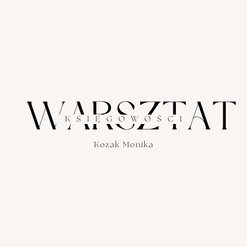Logo firmy 'Warsztat Księgowości' Kozak Monika, czarne litery na kremowym tle.