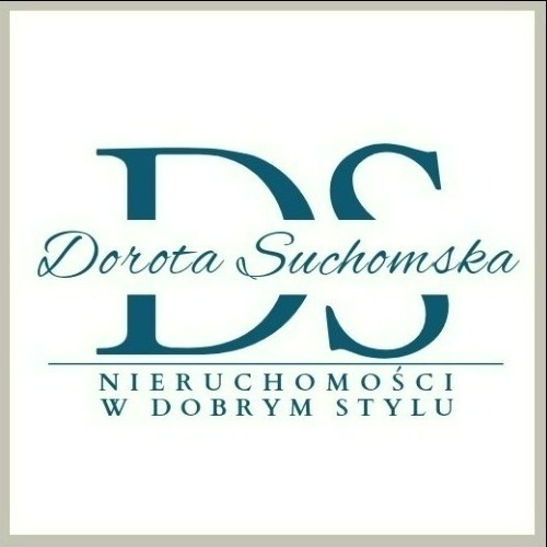Logo firmy Dorota Suchomska Nieruchomości w dobrym stylu, z inicjałami DS w kolorze morskim.