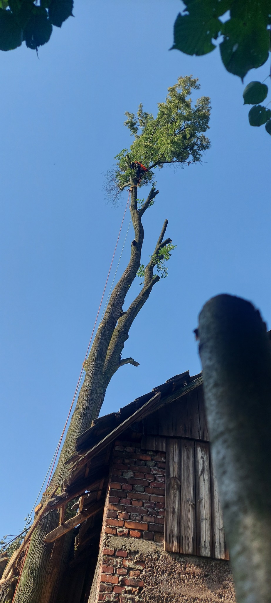 Ptecyzyjne i bezpieczne zrzucenie cieżkiej korony na dużej wysokosci nad dachem budynku