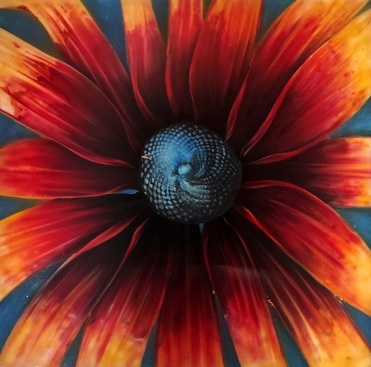 Obraz SLONECZNIK 100x100cm, wykonany na drewnianej płycie w technice aerografu