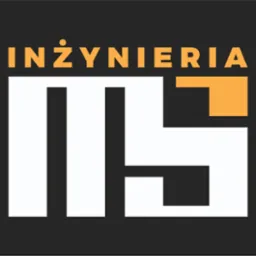 Logo firmy inżynieryjnej: napis 'INŻYNIERIA' w kolorze pomarańczowym nad białym, stylizowanym napisem 'MS' na ciemnoszarym tle.
