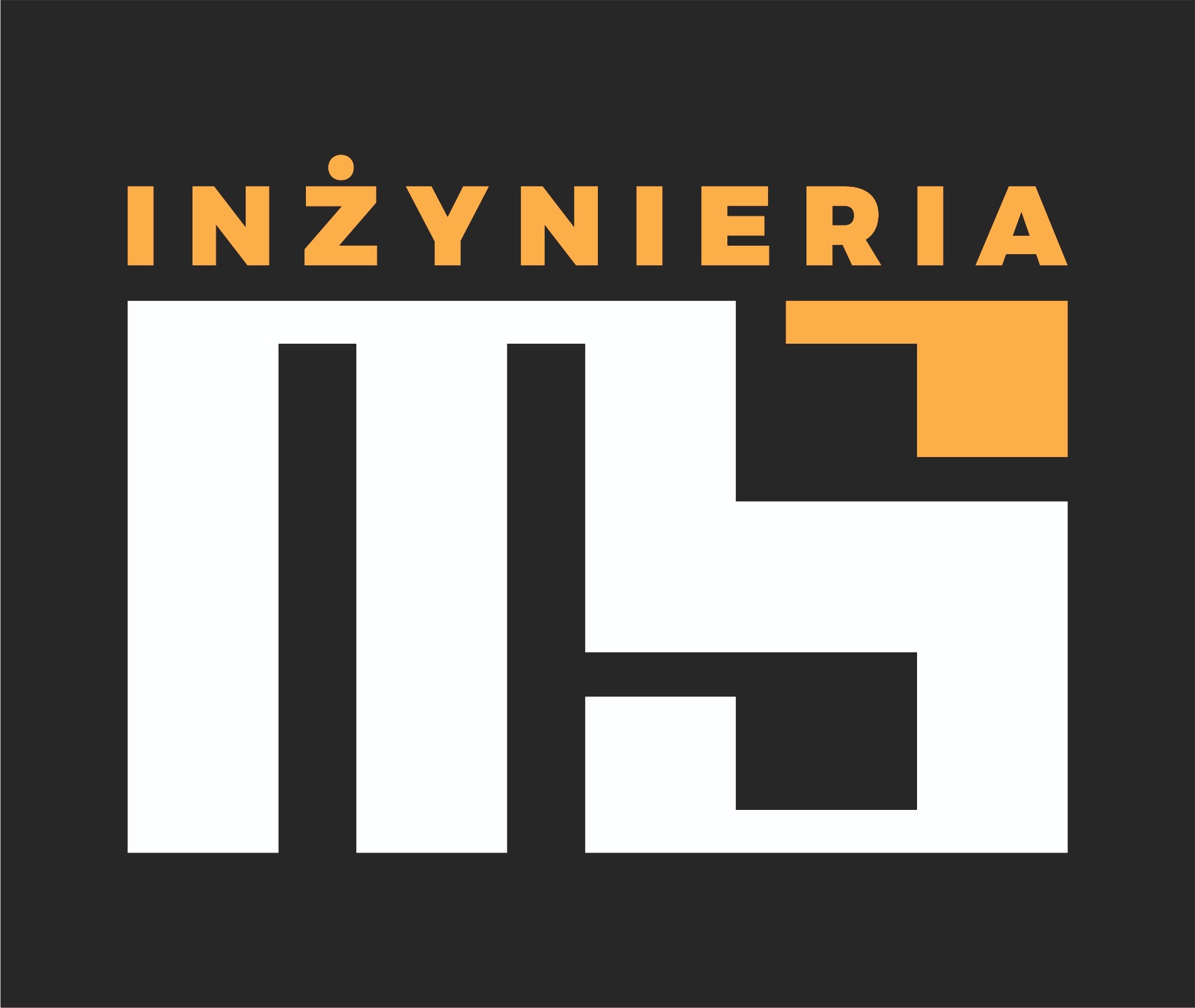 Logo firmy inżynieryjnej: napis 'INŻYNIERIA' w kolorze pomarańczowym nad białym, stylizowanym napisem 'MS' na ciemnoszarym tle.