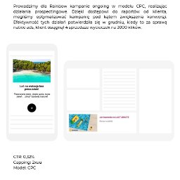 AdPlaner - Przykładowa realizacja reklamy native: ekrany smartfona i tabletu prezentują oferty wakacyjne, z hasłami 'Leć na wakacje bez przesiadek!' i 'Jak beztroska to LAST MINUTE', z logotypem AdPlanner.