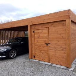 Dwustanowiskowa wiata na auto z pomieszczeniem gospodarczym