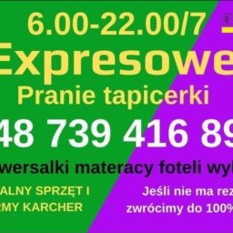 EKSPRESOWE CZYSZCZENIE
Oferujemy szybki wyjazd do czyszczenia mebli. Dostępne terminy – już jutro lub dzisiaj, jak Ci wygodnie. 