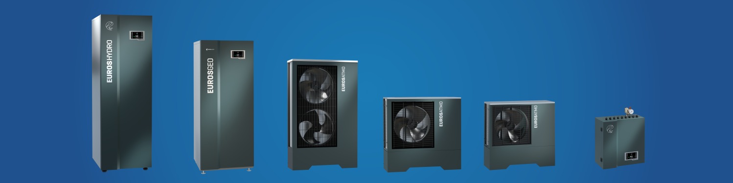 Gama różnych modeli urządzeń grzewczych w kolorze grafitowym, z widocznymi nazwami producenta i oznaczeniami modelu, ustawionych na jednolitym niebieskim tle.