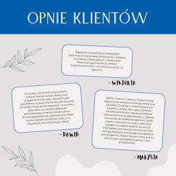 KorMatJus Korepetycje z Matematyki Justyna Dygulska - Grafika prezentująca pozytywne opinie klientów o zajęciach z matematyki, z cytatami Wiktorii, Dawida i Marysi na jasnym tle z delikatnymi zielonymi zdobieniami.