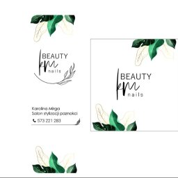 LogOn Projektowanie - Projekt wizytówki i znaku graficznego dla salonu stylizacji paznokci z motywem zielonych tropikalnych liści.
