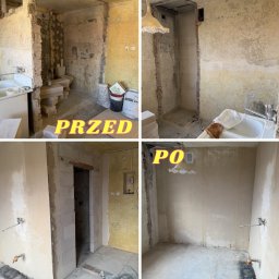 M-KU Wykończenia - Murowanie ścianki działowej z bloczka komórkowego z otworem na drzwi . Tynkowanie 2 ścian kuchennych do kąta 90 stopni.