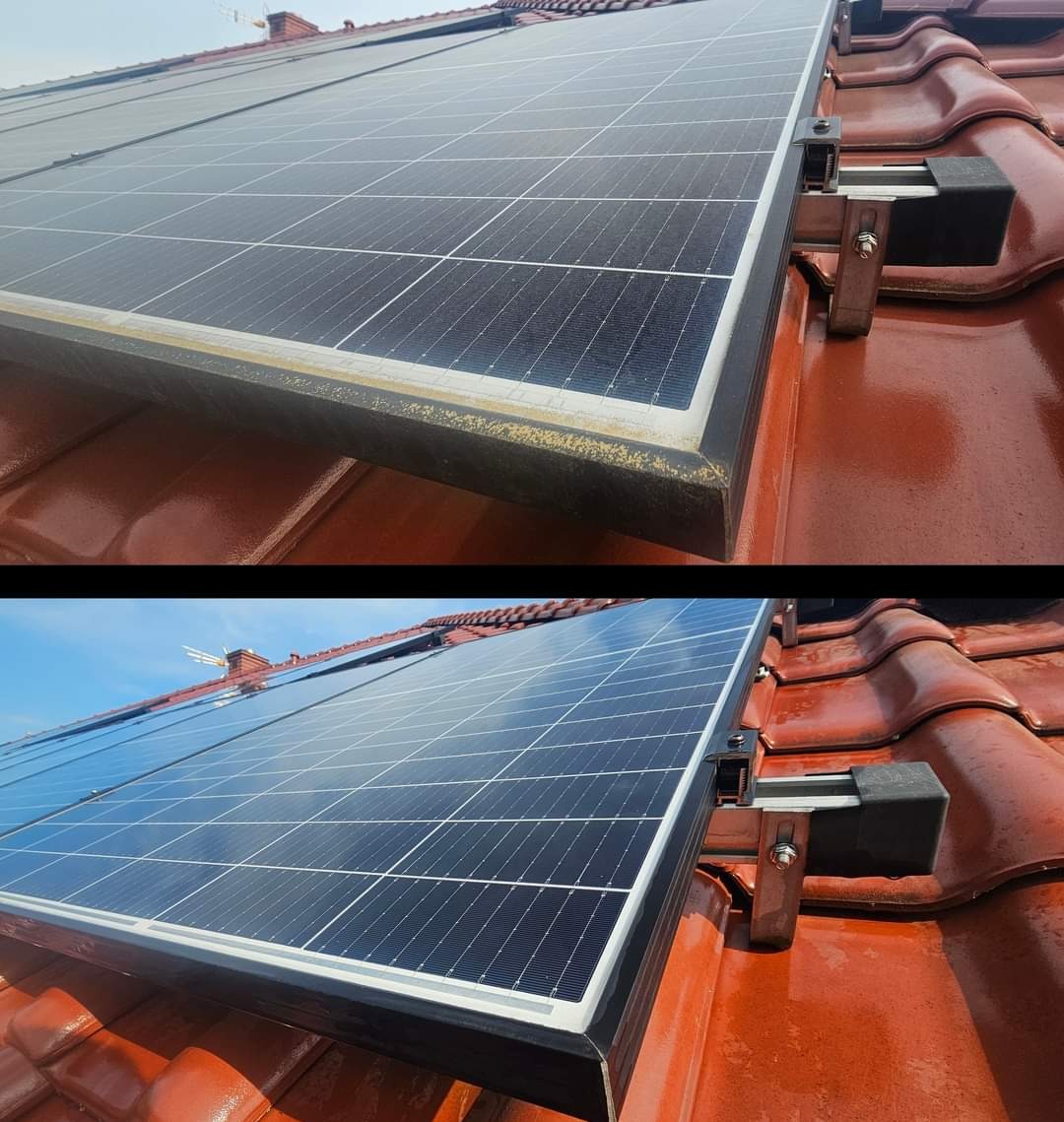 Mycie paneli fotowoltaicznych - efekt przed i po