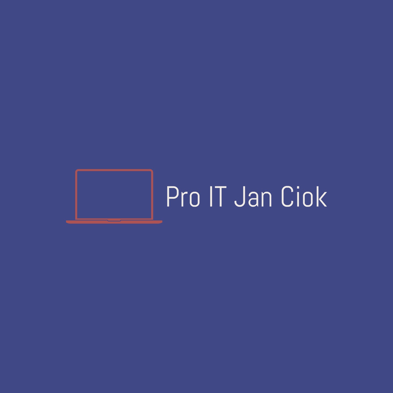 Logo firmy Pro IT Jan Ciok z pomarańczową ikoną laptopa na niebieskim tle.