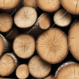 Tartak Amesko Spółka Jawna Monika Skóra-Szydłowska,Artur Szydłowski - Stos okrąglaków drewna ułożonych jeden na drugim, widoczne słoje i kora.