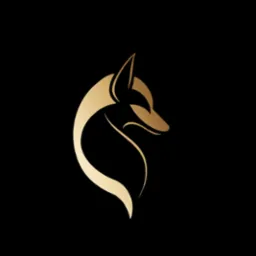 Eleganckie, złote logo przedstawiające profil lisa na czarnym tle.