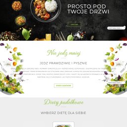 Codelio Sp. z o.o. - Strona internetowa firmy Zdrowie w Pudełku prezentująca catering dietetyczny z hasłem 'Prosto pod Twoje Drzwi' i ofertą diet pudełkowych.