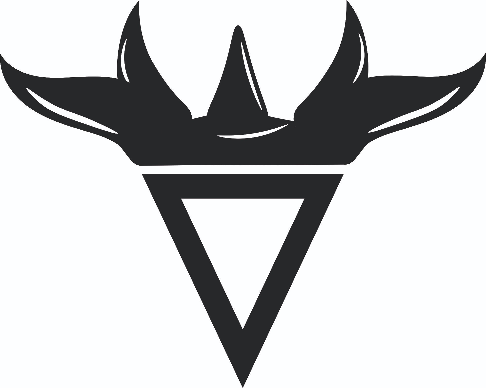 Czarno-białe logo z trójkątem skierowanym w dół i trzema elementami przypominającymi płomienie lub liście powyżej, prezentowane przez firmę z Gorzowa Wielkopolskiego.