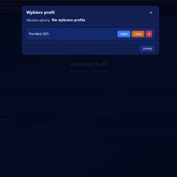 Adam Tyll - All Nominal Software Development - Interfejs programu do zarządzania planem lekcji i dzwonkami w szkole podstawowej, z otwartym oknem wyboru profilu i opcją ustawienia lub edycji planu lekcji 'Plan lekcji 2025'.