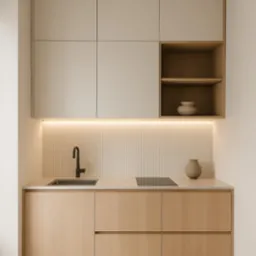 Mikrokuchnia w apartamencie kawalera. Styl Japandi