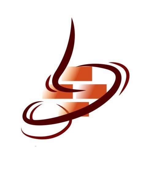 Graficzne przedstawienie muru z cegieł w odcieniach brązu, otoczonego stylizowanymi, dynamicznymi liniami, tworzące logo firmy budowlanej.