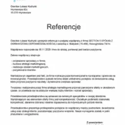 Skan dokumentu referencyjnego od firmy Graviton Łukasz Kudrycki, potwierdzającego pozytywną współpracę z firmą SECTION 5 SPÓŁKA Z OGRANICZONĄ ODPOWIEDZIALNOŚCIĄ, z datą wystawienia 30.06.2023...