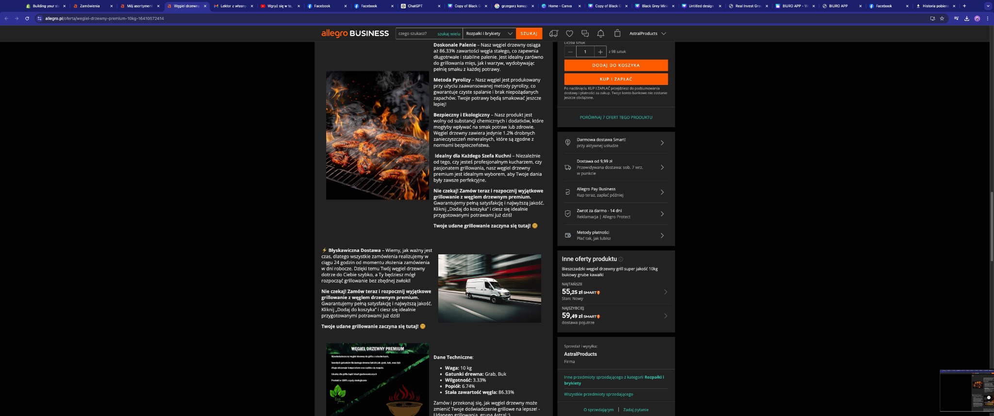 Soczyste mięso grillowane nad rozżarzonym węglem drzewnym, unoszący się dym i płomienie, prezentowane na stronie internetowej sklepu z węglem do grillowania.