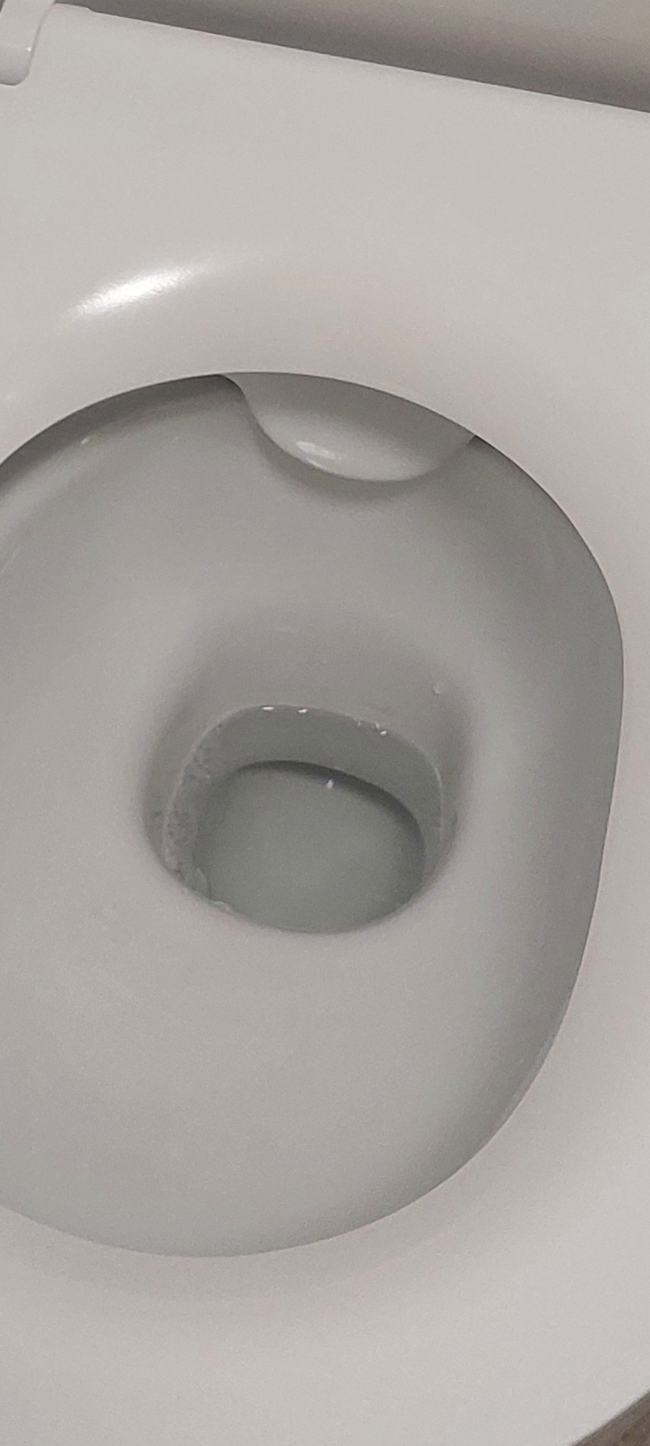 Wnętrze muszli klozetowej z wodą, widok z góry, biała ceramika.