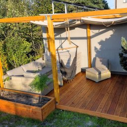 WoodByte - Taras - modrzew europejski 3x4.7 metry. Zadaszenie z drewna KVH sosna.