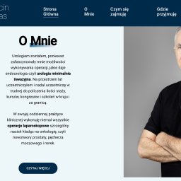Expressite - Agencja Marketingowa Rzeszów - Strona internetowa urologa Marcina Miklasa, prezentująca informacje 'O Mnie' z tekstem o specjalizacji w urologii minimalnie inwazyjnej i laparoskopii.