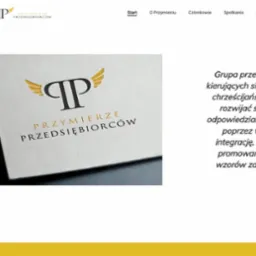 Logo firmy Przymierze Przedsiębiorców z motywem skrzydeł, umieszczone na białym tle z delikatnym cieniem.