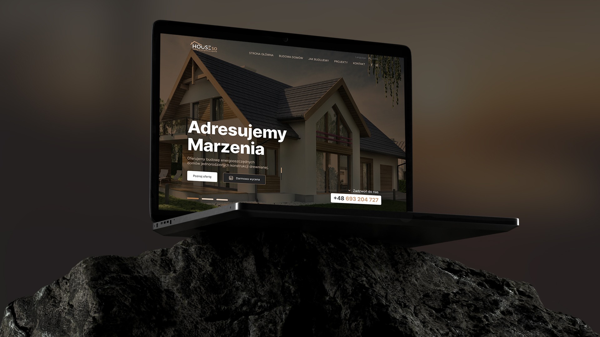 Strona internetowa dla firmy budowlanej, zajmującej się budową energooszczędnych domów drewnianych.