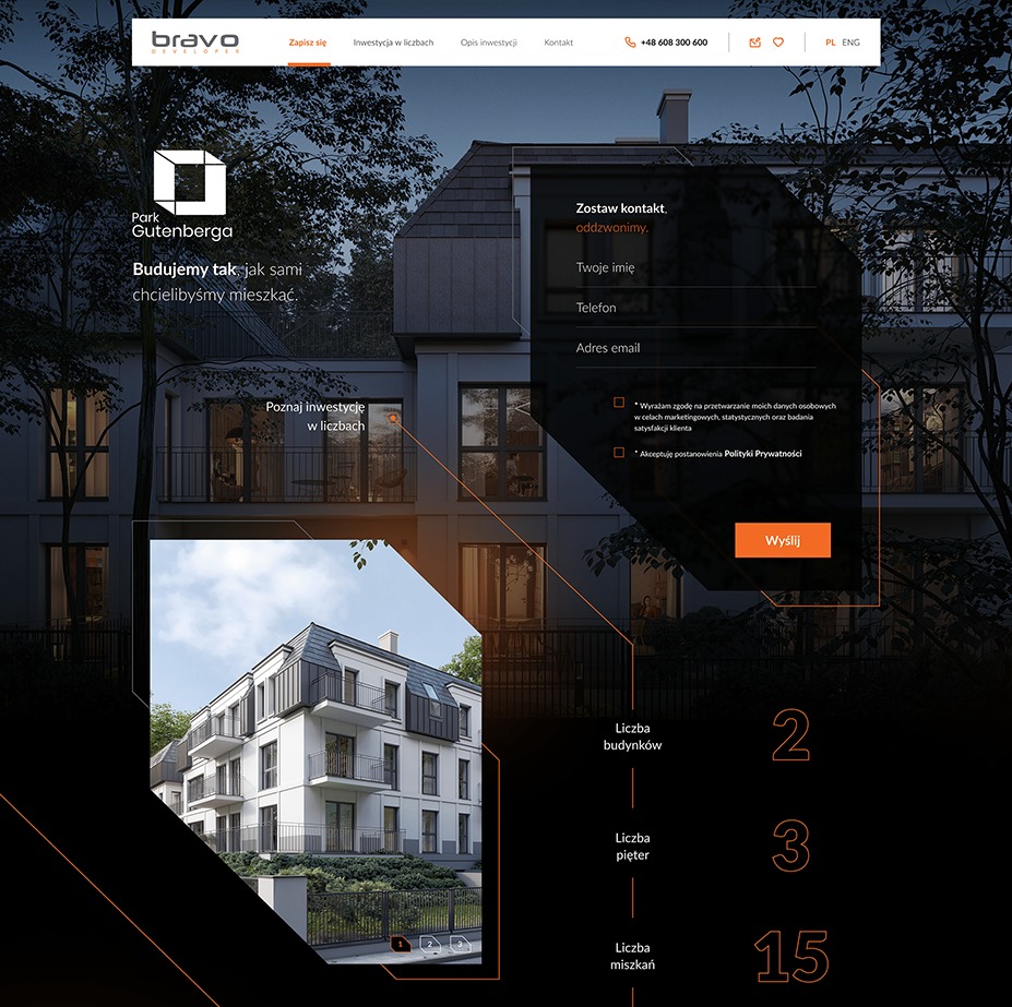 Strona przedsprzedażowa inwestycji Park Gutenberga w Gdańsku.