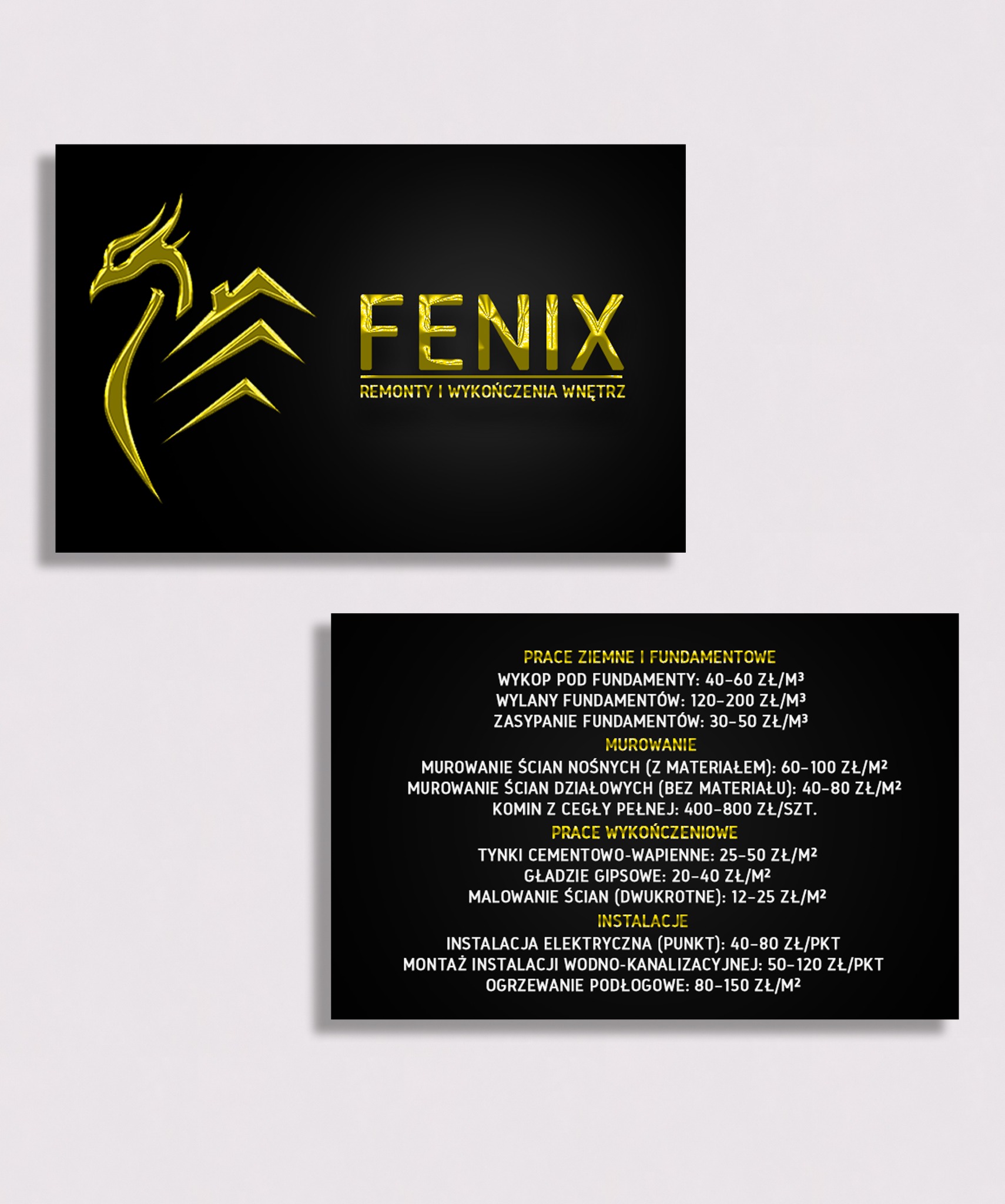 Wizytówka dla firmy FENIKS
