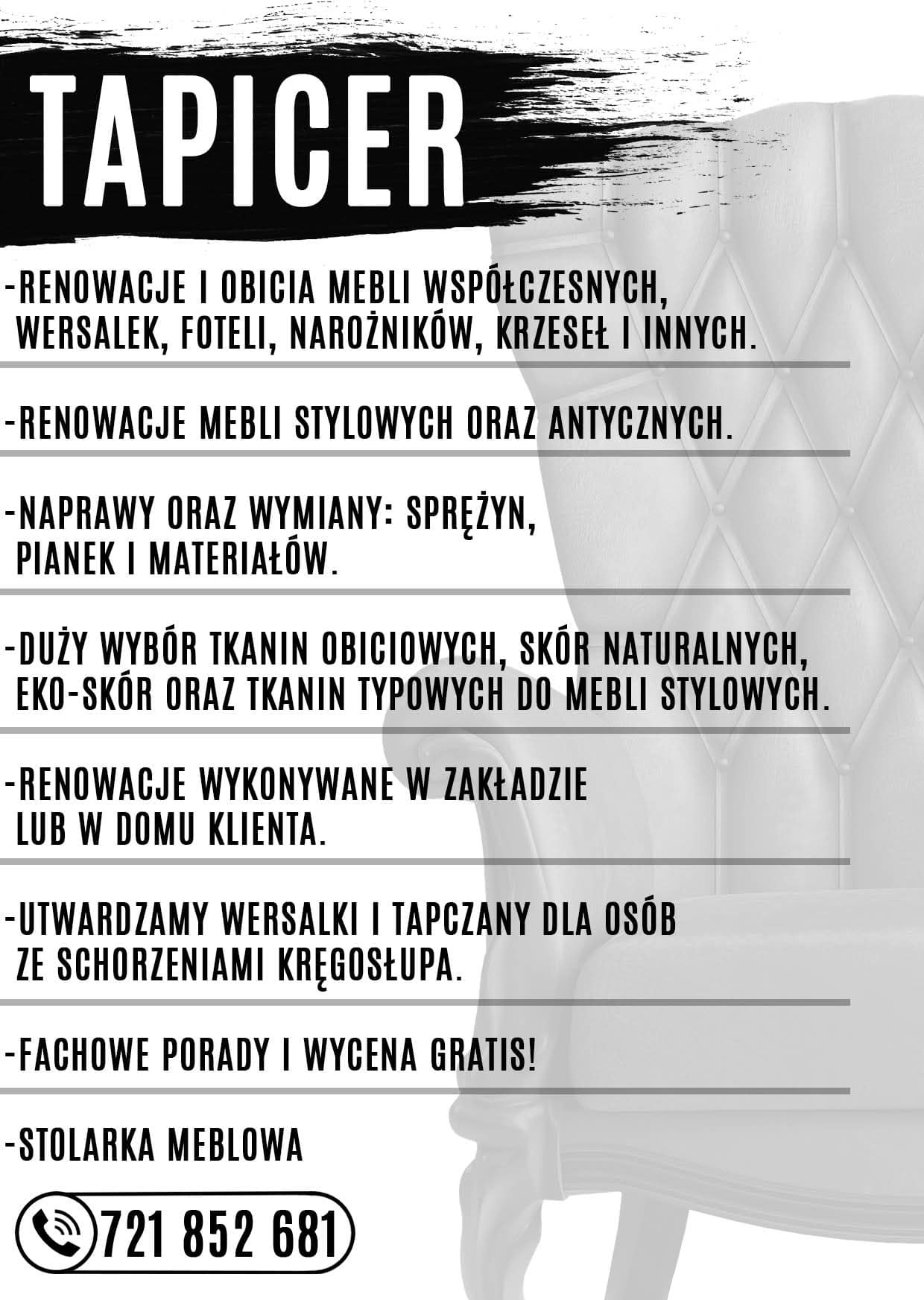 Ulotka dla firmy tapicerskiej