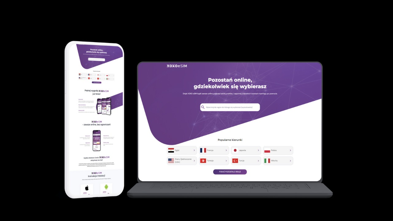 Strona internetowa dla XOXO eSIM - stworzyliśmy od zera stronę dla firmy, która zajmuje się sprzedażą kart eSIM