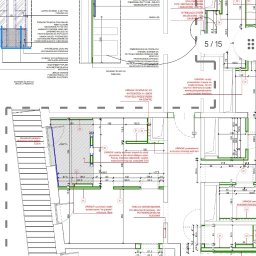 KATRUK Technologies - Rzut poziomy łazienki z detalami technicznymi, wymiarami i uwagami dotyczącymi instalacji, podkonstrukcji pod lustro z oświetleniem LED, oraz ścianek działowych z płyt kartonowo-gipsowych.