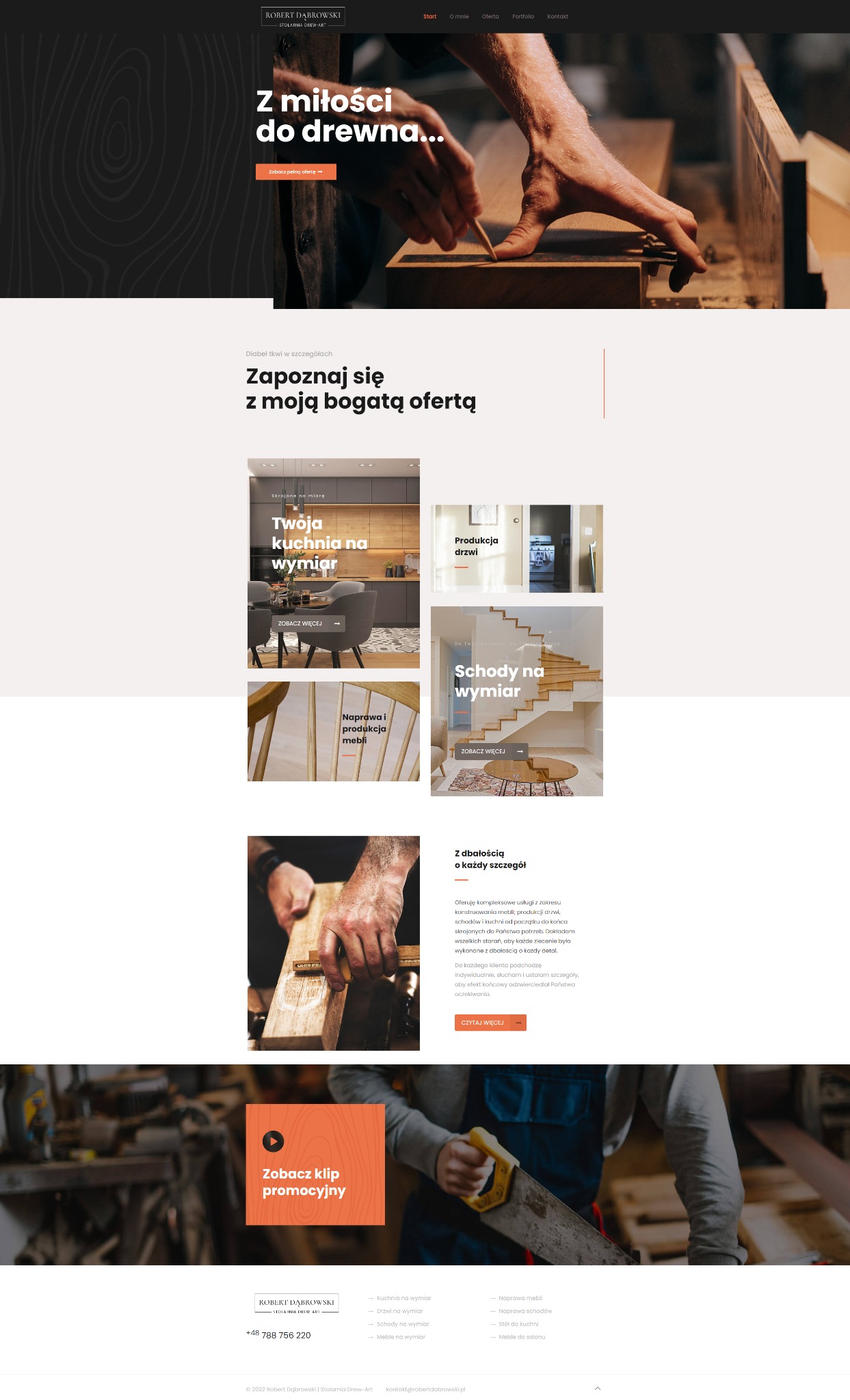 Projekt i wdrożenie strony internetowej dla firmy stolarskiej.