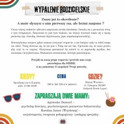 INSTYTUT MENTALNY AGNIESZKA DAMSZEL - Plakat informujący o grupie wsparcia dla rodziców doświadczających wypalenia, z informacjami o terminach, cenach i lokalizacji spotkań w Gdańsku, zapraszają Agnieszka Damszel i Karolina Jarnot.