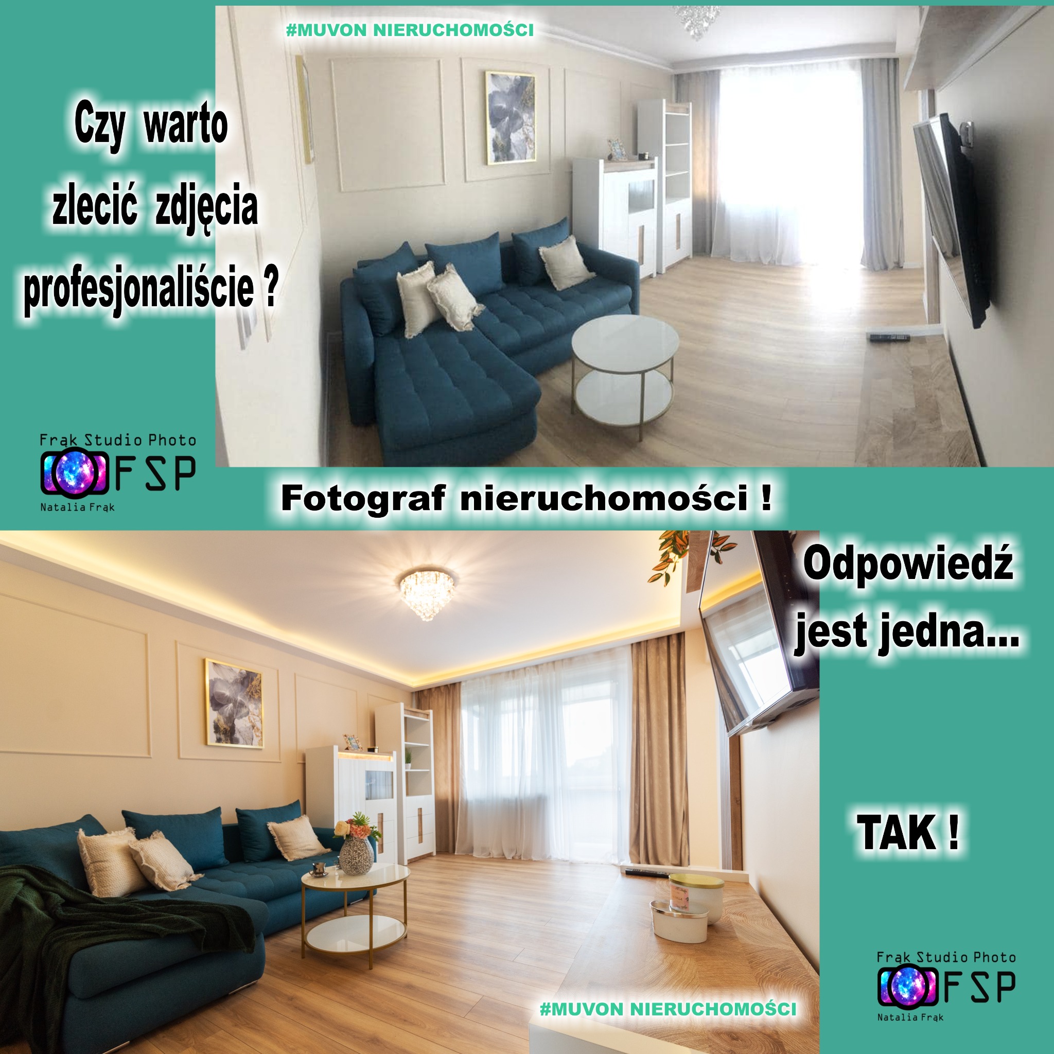 Subtelna różnica między zdjęciem mieszkania na sprzedaż które zrobił klient a na dole które zrobiłam ja :)