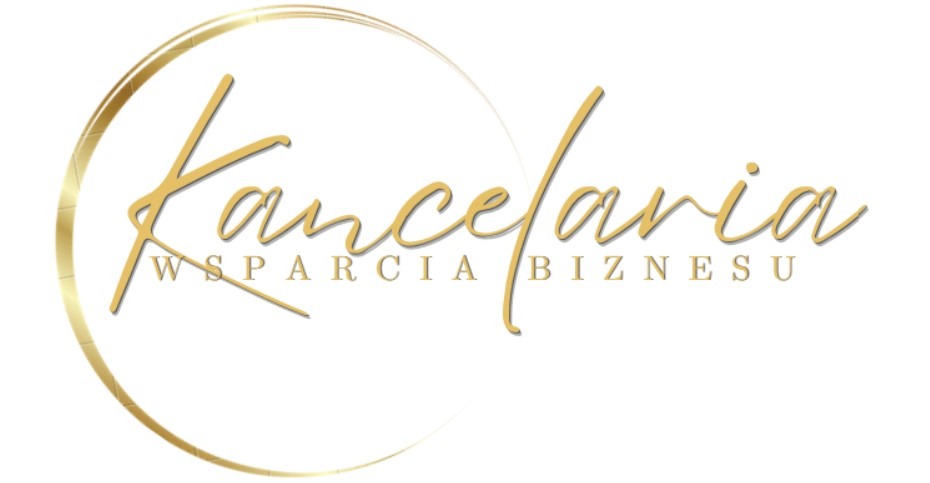 Złote logo Kancelarii Wsparcia Biznesu w okręgu na białym tle.