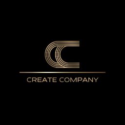 CREATE COMPANY SP. Z O. O. - Złote logo firmy 'Create Company' na czarnym tle, litera 'C' stylizowana na kilka równoległych linii.