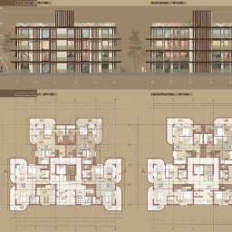 plany i elewacje dla kompleksu mieszkaniowego.