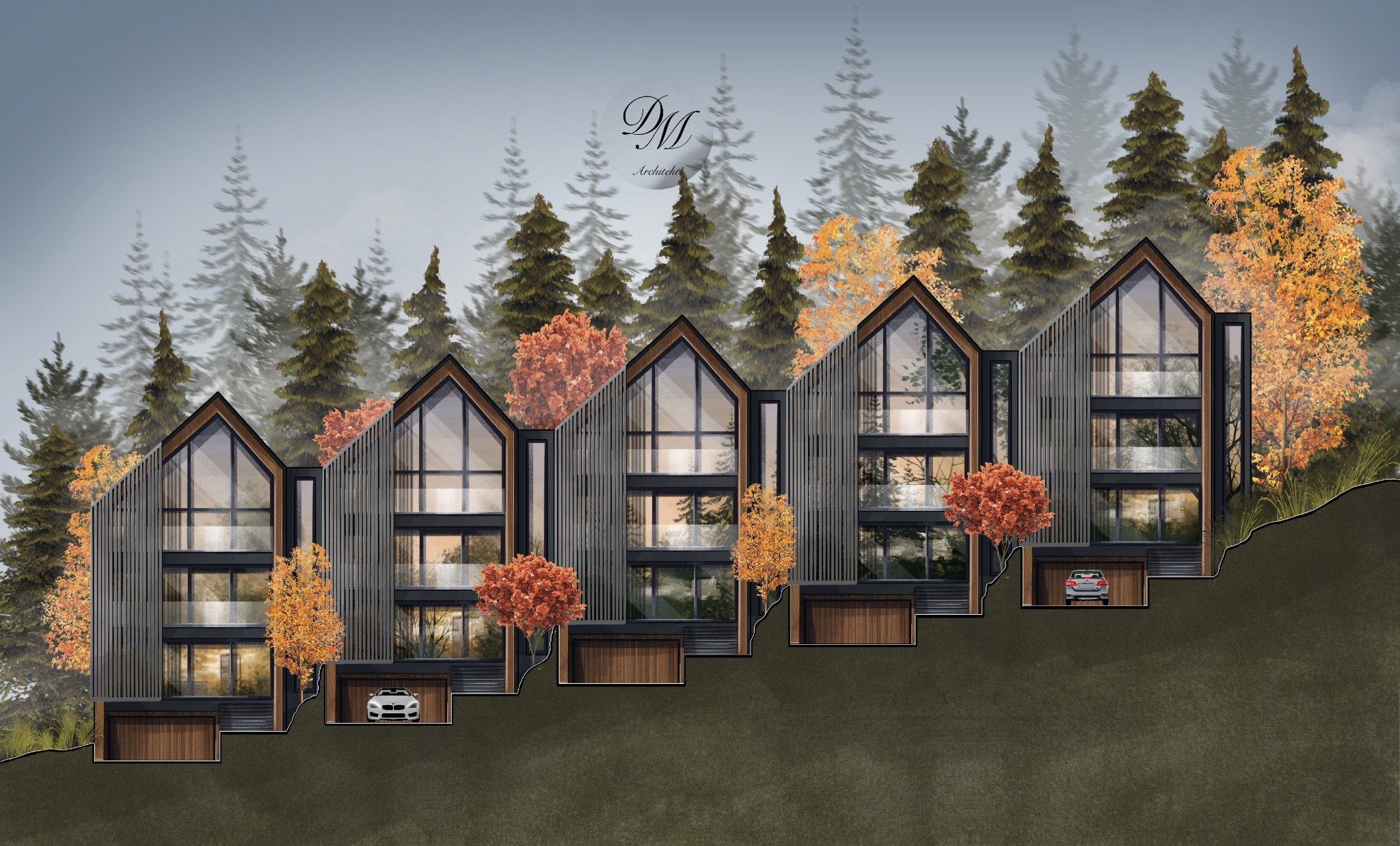 Elewacje domów w górach