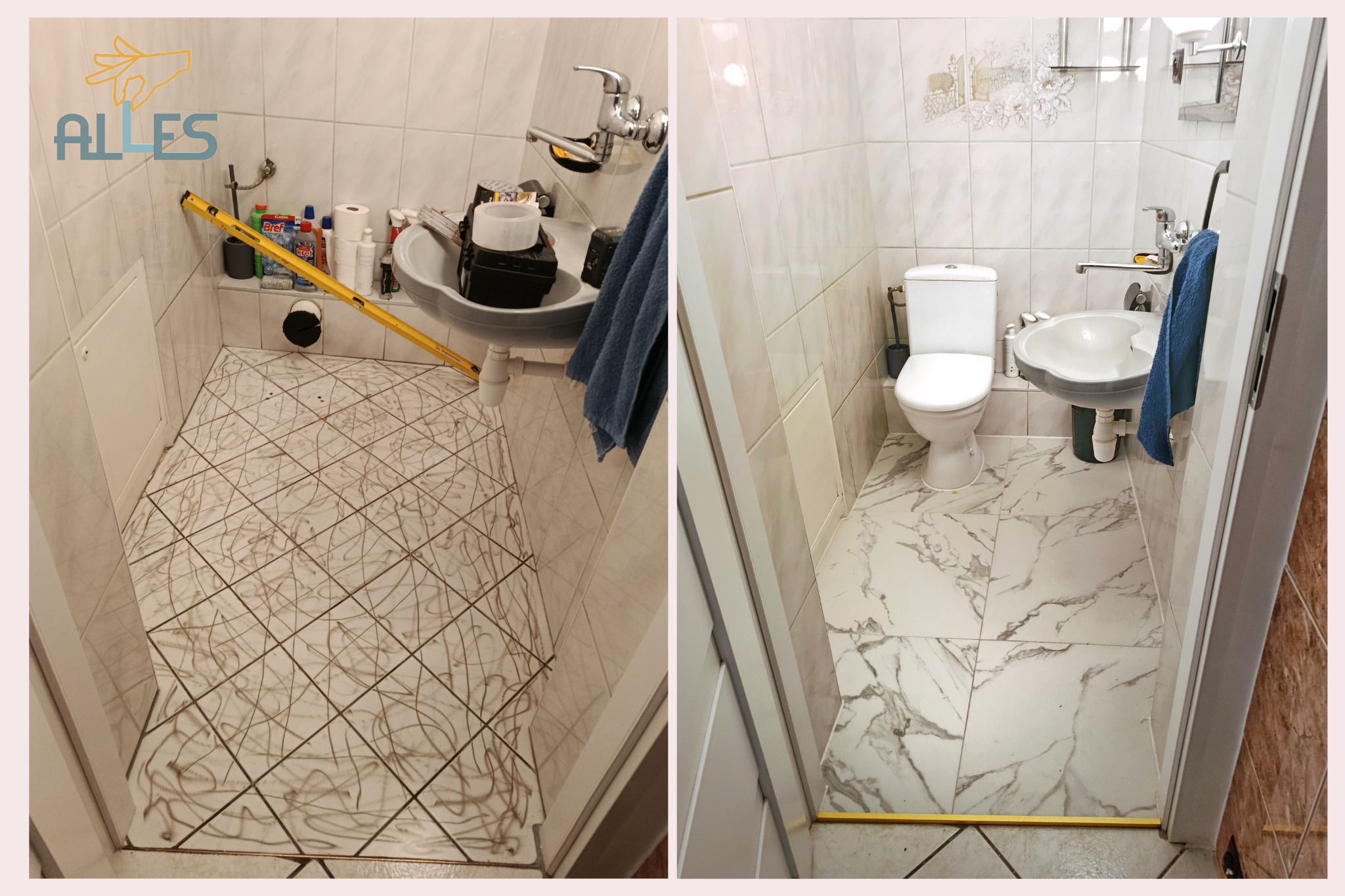 Nowa podłoga wykonana techniką 'płytka na płytkę'.