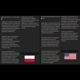Artykuł na temat marki 'BALENCIAGA' z dodatkowym przetłumaczeniem na język angielski