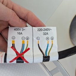Wojciech Zaczek - Schemat podłączenia przewodów elektrycznych 400V i 220-240V z oznaczeniami L1, L2, L, N i uziemienia, trzymany w dłoni, na tle instalacji.