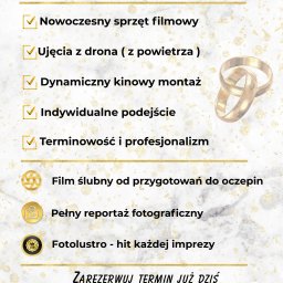 Magia w Obiektywie - Oferta usług: nowoczesny sprzęt filmowy, ujęcia z drona, dynamiczny montaż, indywidualne podejście, terminowość, film ślubny, reportaż fotograficzny, fotolustro. Zarezerwuj termin!