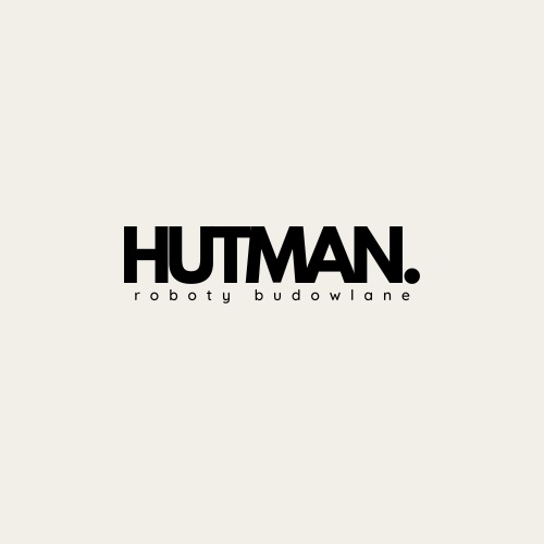 Logo firmy HUTMAN. roboty budowlane w czerni na kremowym tle.